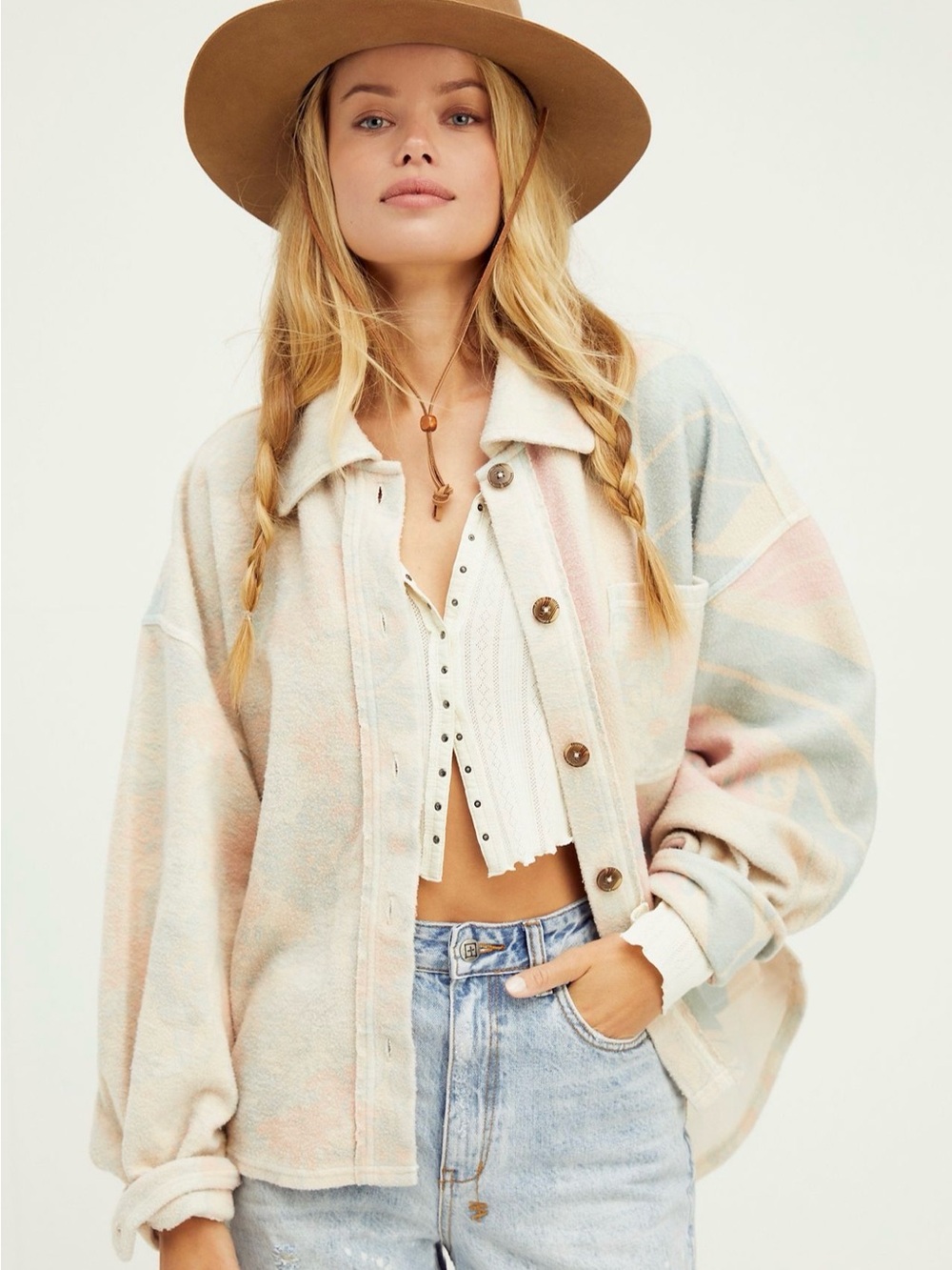 RARE Free People Pastel Kiwi Ruby Shirt Jacket size XS